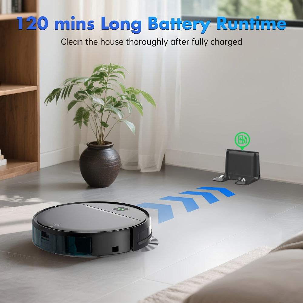 Robot Vacuum Cleaner 5000Pa 3-in-1 Sweep Vacuum Mop with Auto Charging App Voice Control Fixed-Point Cleaning Water Tank Dust Box Smart Home Floor Cleaner for Carpet Hard Floor Pet Hair