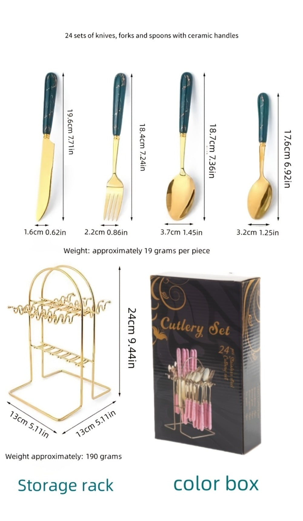 Stainless Steel Flatware Set 24pcs Marbled Handle Knives Forks Spoons with Gift Box & Storage Rack