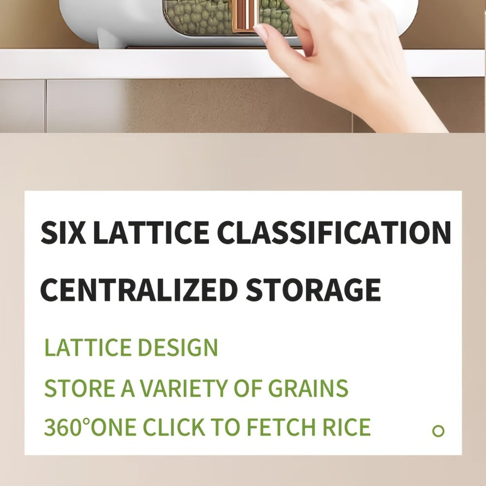 Rice Dispenser 360 Rotating 6 Compartment Grain Storage Container - Airtight Moisture Proof with Transparent Window, Food Grade PP, Large Capacity for Rice Cereal Flour and Pet Food, Medium 13lb or Large 22lb