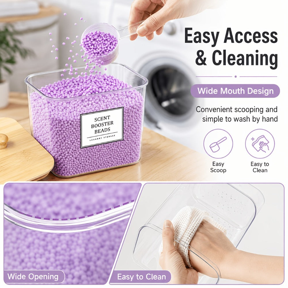 Laundry Pods Container & Dryer Sheet Holder Set with Bamboo Lids, Clear Laundry Room Organization Containers for Scent Booster, Powder, Pods ¨C 3+1 Pack