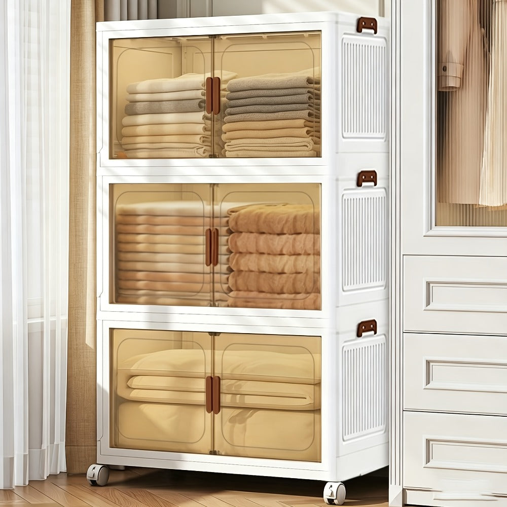 Foldable Storage Cabinet with Door ¨C Multi-Layer Stackable Storage Box for Shoes, Clothes & Books | Large Closet Organizer for Bedroom, Bathroom, Kitchen, Office & Wardrobe