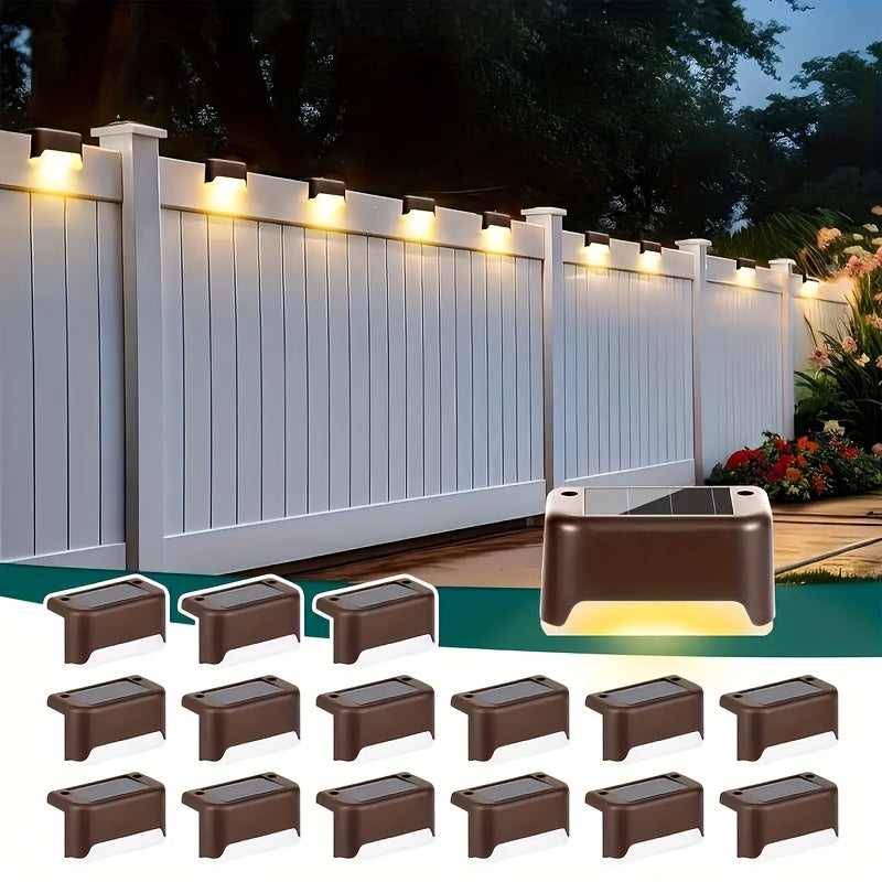 Solar Powered LED Deck Lights ¨C Auto On/Off Outdoor Step Lights for Stairs, Fence, Pathway & Patio, 12-Hour Continuous Lighting, Weatherproof Solar Stair Lights for Garden, Yard & Commercial Use