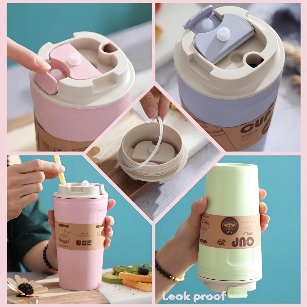 2-Layer Bento Lunch Box Set with Cup and Meal Bag - Multi-Grid Lunch Box for School, Office & Outdoor Picnics, Food Storage Container with Milk Cup, Salad Cup, Coffee Cup or Soup Bowl, Pink Blue Green White
