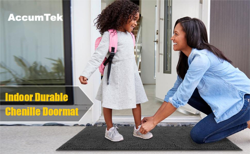 Chenille Doormat Absorbent Non-Slip Washable Indoor Outdoor Mat - Soft Shaggy Entryway Rug for Muddy Paws, Pets & Dogs | Machine Washable Front Door Mat in 18 Colors & 5 Sizes | Anti-Slip Rubber Backing