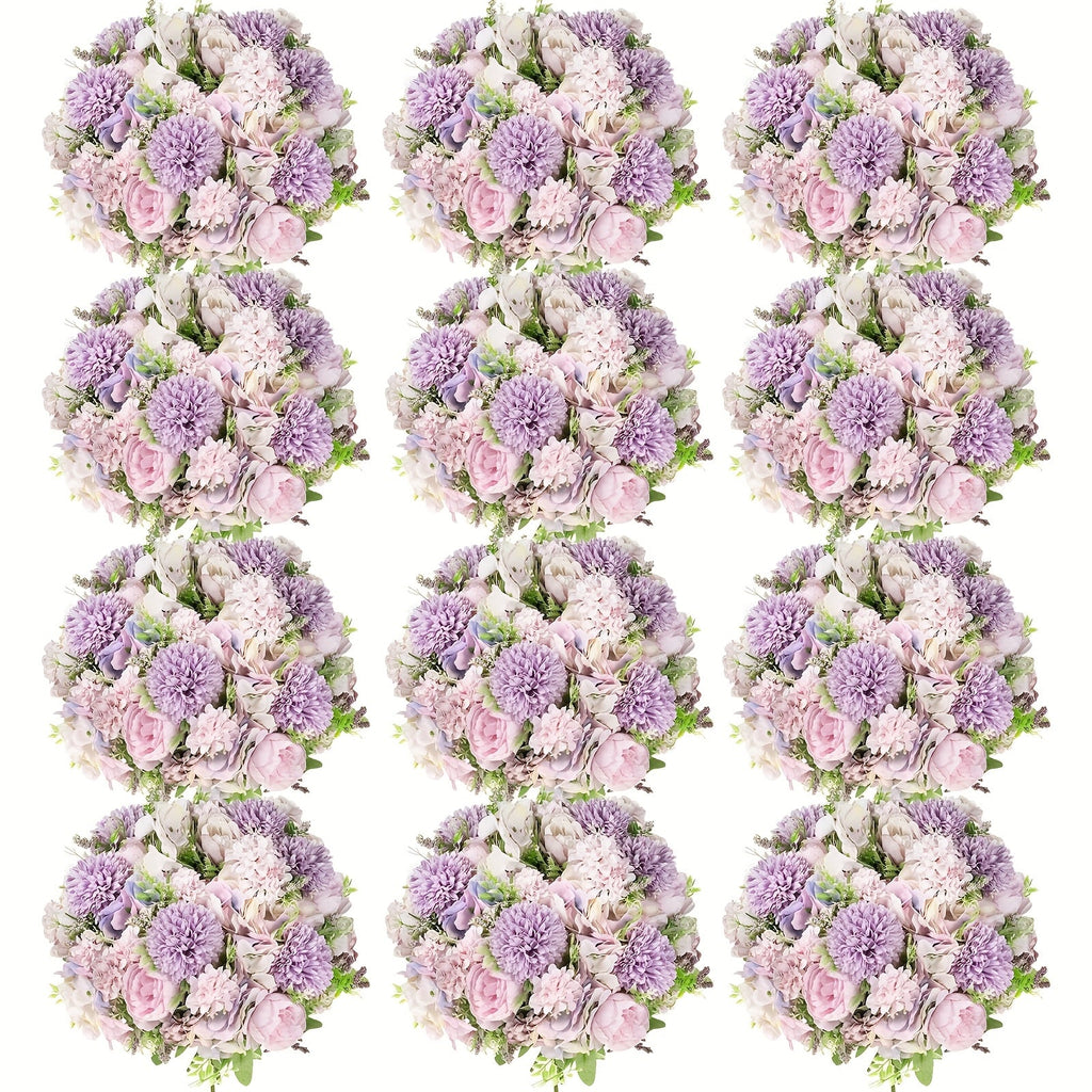 Artificial Peony Flowers 12 Bundles - Faux Peony & Hydrangea Bouquet for Wedding Centerpiece, Table Floral Arrangement, Vase Decor, Home & Holiday Decoration (Blue White, Pink, Purple, White, Green)