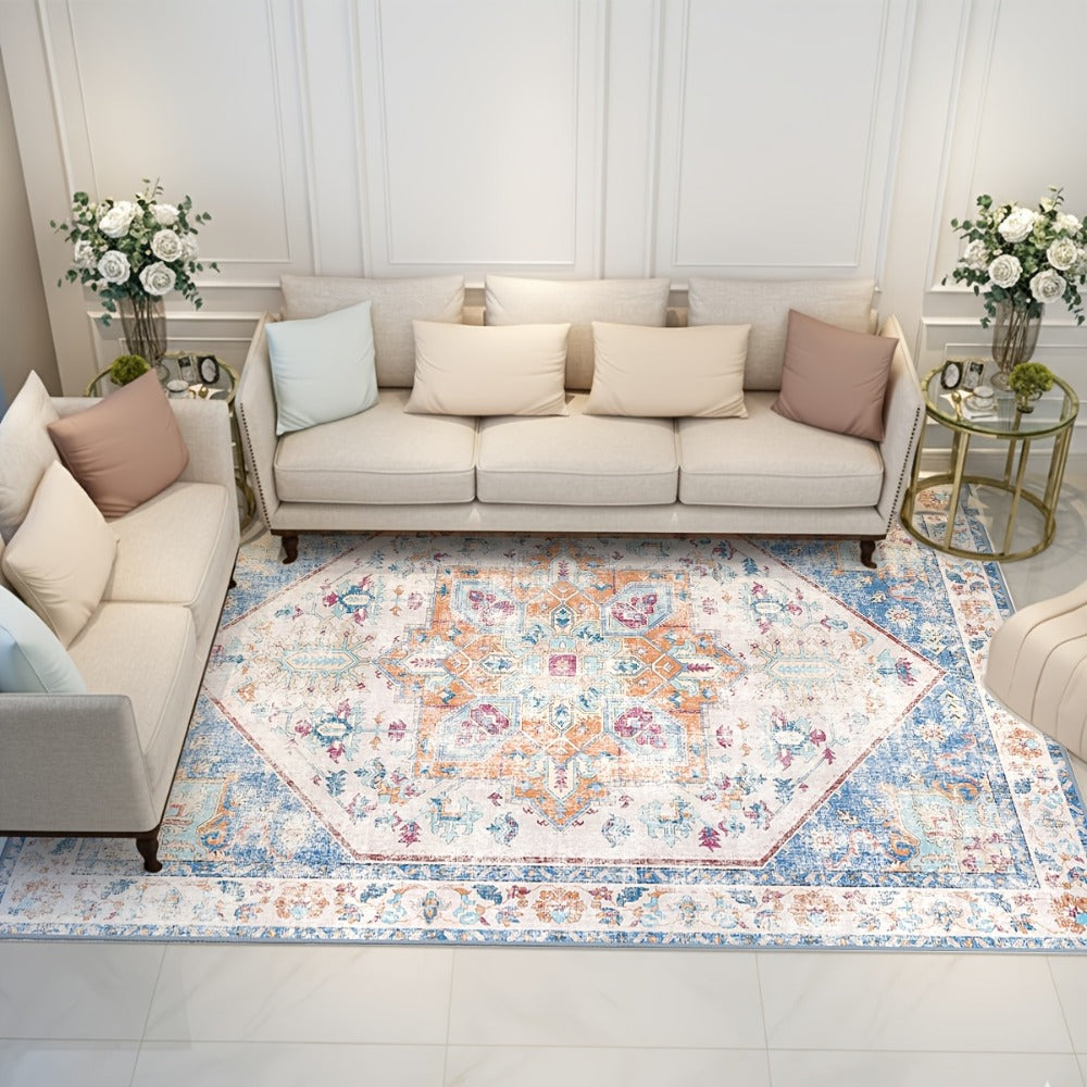 Area Rug Boho Vintage Washable Non-Slip Rug for Living Room Bedroom Traditional Woven Carpet Home Decor