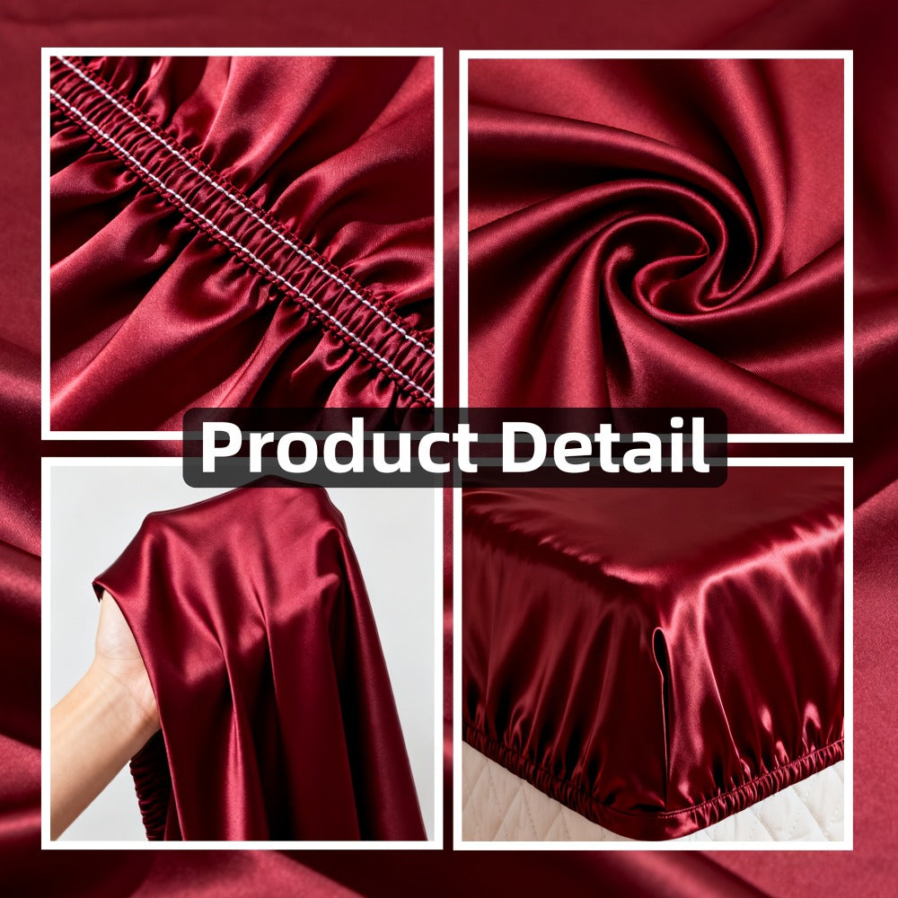 Satin Fitted Sheet Set with Pillowcases ¨C Cooling Smooth Breathable Wrinkle-Resistant Bed Sheets, Machine Washable Ultra Soft for Hot Sleepers, Twin Full Queen King, Multiple Colors