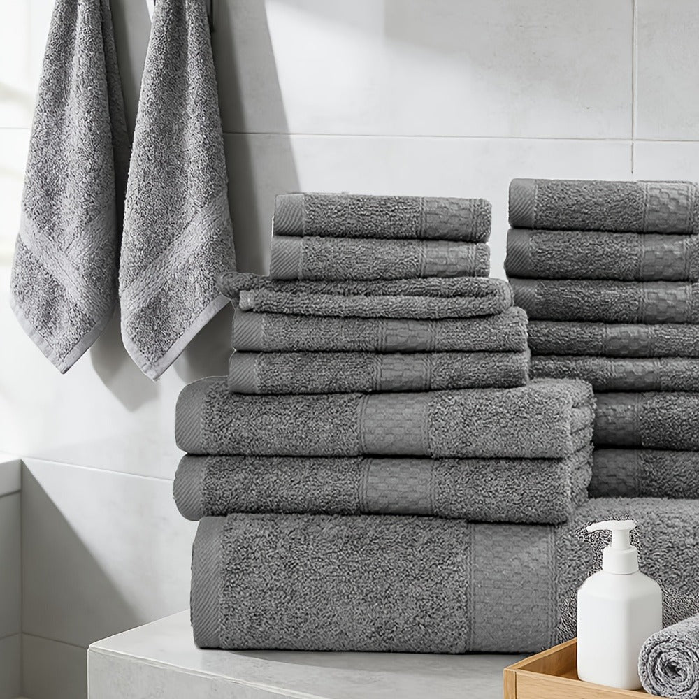Bath Towel Set 450GSM Soft Absorbent - 12 16 18 Piece Cotton Blended Solid Color Bathroom Towels Set for Bath Hand Face | Hotel Spa Quality | Travel Shower Home | Multiple Colors & Sizes Available