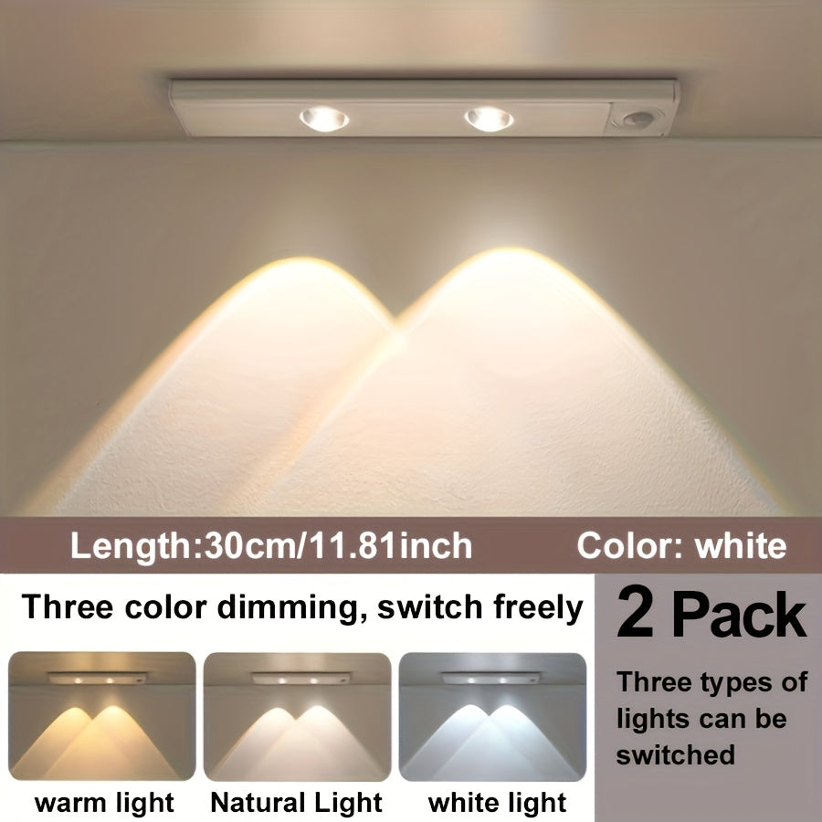 Motion Sensor LED Strip Light USB Rechargeable ¨C 3-Color Dimmable Wireless Night Light for Kitchen, Wardrobe, Cabinet, Shoe Cabinet & Bedroom (20cm / 30cm / 40cm / 50cm, 1 or 2 Pack)