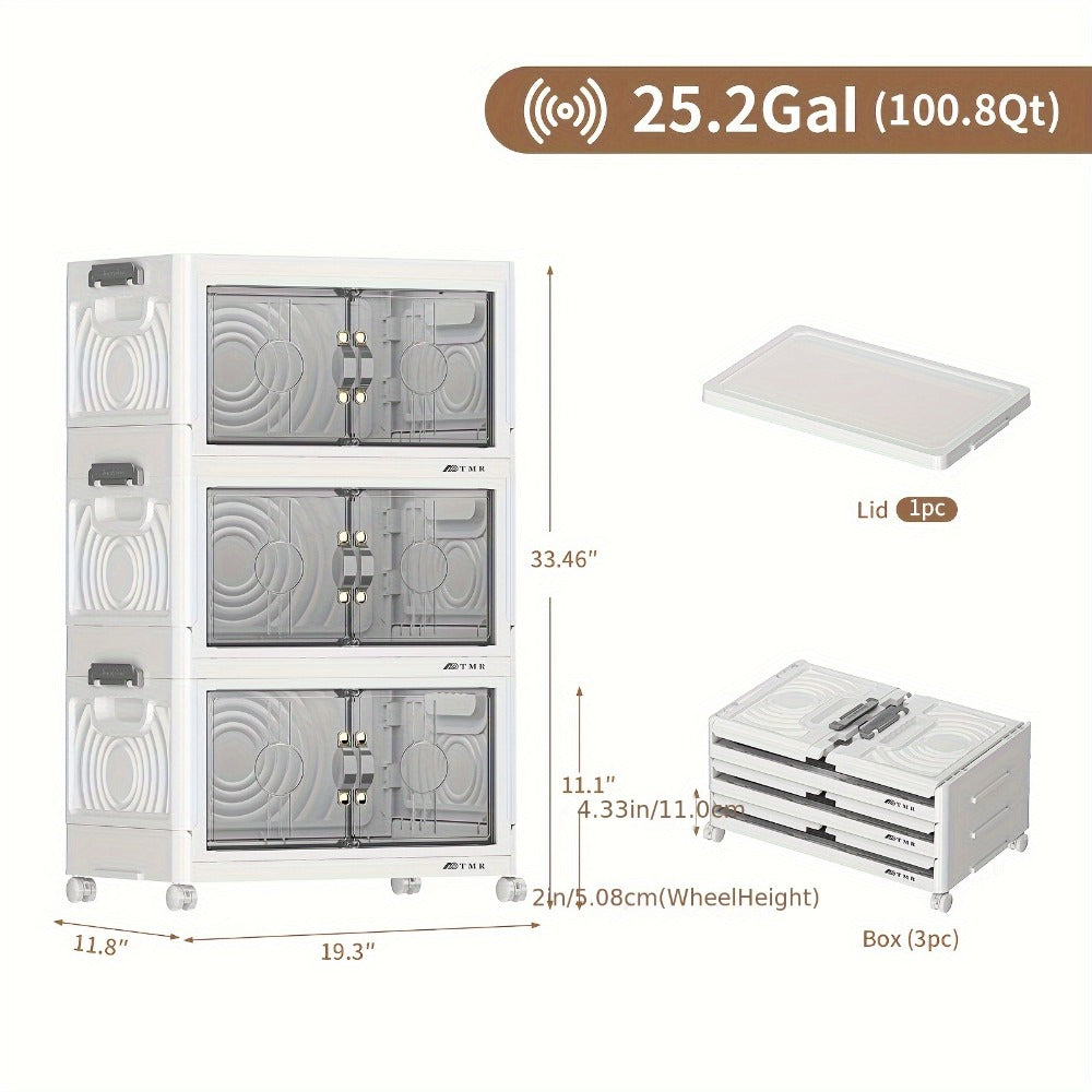 Collapsible Storage Bin with Lid ¨C Foldable Storage Cabinet 2/3/4/5 Layer 48QT Plastic Organizer | Freestanding Storage Rack for Home, Living Room, Kitchen & Bathroom | Snack & Box Storage Container