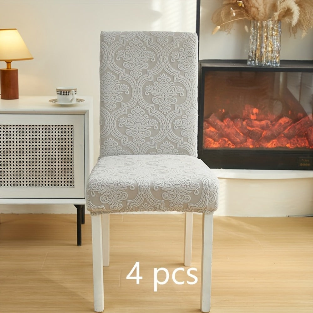 Dining Chair Covers Stretch Velvet Washable Removable Slipcovers Set of 4 or 6 for Kitchen Home Hotel Banquet ¡ª Elastic Band Silver Fox Velvet 200GSM