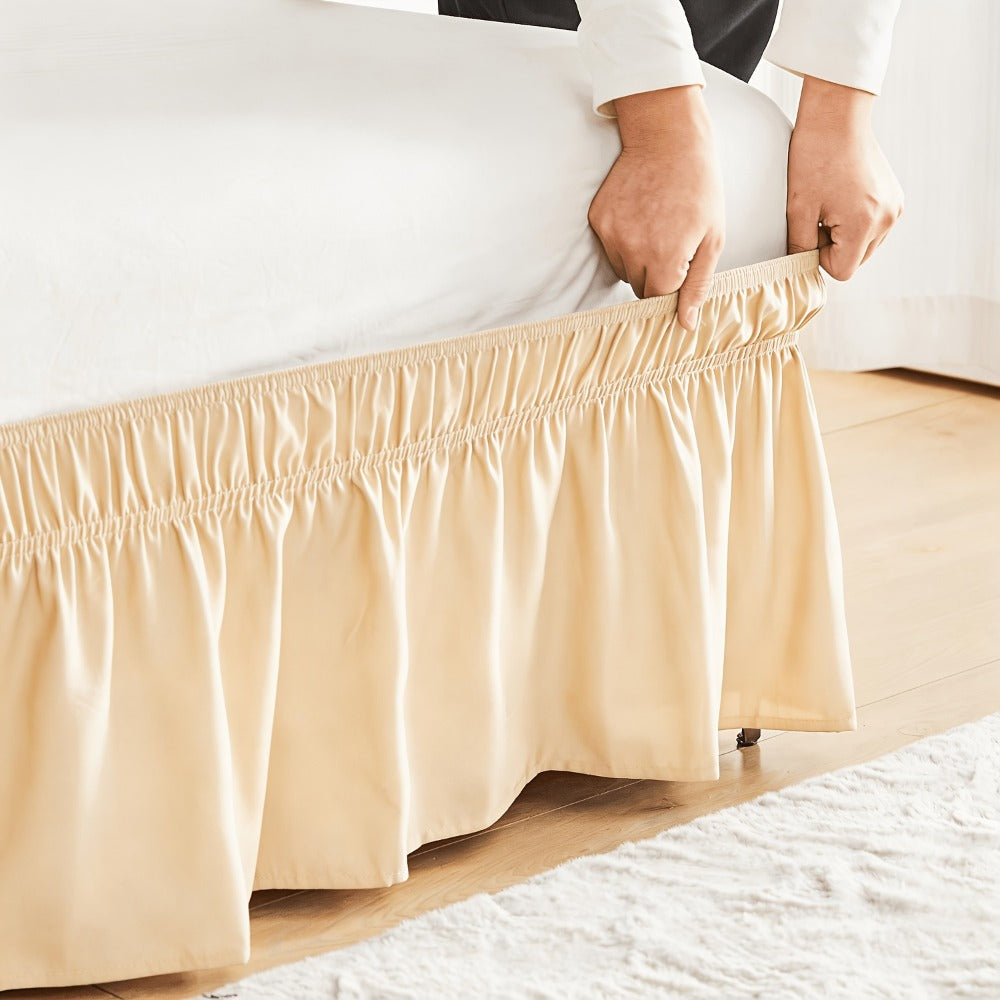 Bed Skirt with Adjustable Elastic Belt - Ruffle Microfiber Dust Ruffle 15 Inch Drop, Hotel Quality, Fade Resistant, Machine Washable, Easy Wrap Fit