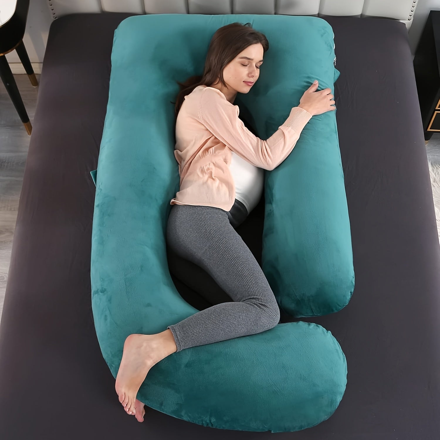 Pregnancy Pillow J-Shape 60 Inch Full Body Maternity Pillow with Velvet Cover ¨C Back Leg Belly Support for Pregnant Women Side Sleeper Body Pillow Multiple Colors