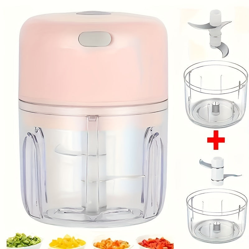 Mini Electric Garlic Chopper USB Rechargeable - Electric Food Chopper & Masher, Portable Garlic Crusher for Meat, Onion, Ginger & Herbs, 250ML / 8.45oz Kitchen Gadget in White, Green & Pink