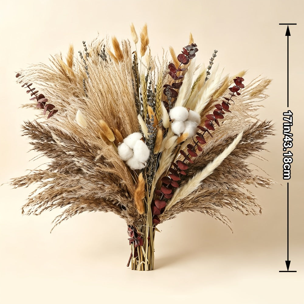 Dried Flower Bouquet 80pcs ¨C Pampas Grass, Bunny Tails, Eucalyptus, Lavender & Wheat Stems for Rustic Boho Home Decor, Vase Filler, Fall Decorations, Wedding Centerpiece & Floral Gift Arrangement