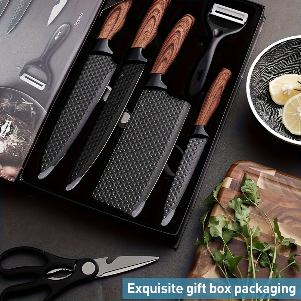Kitchen Knife Set 6 & 7-Piece High-Carbon Stainless Steel with Ergonomic Wooden Handles ¨C Ultra-Sharp Chef's Knife, Peeler & Scissors