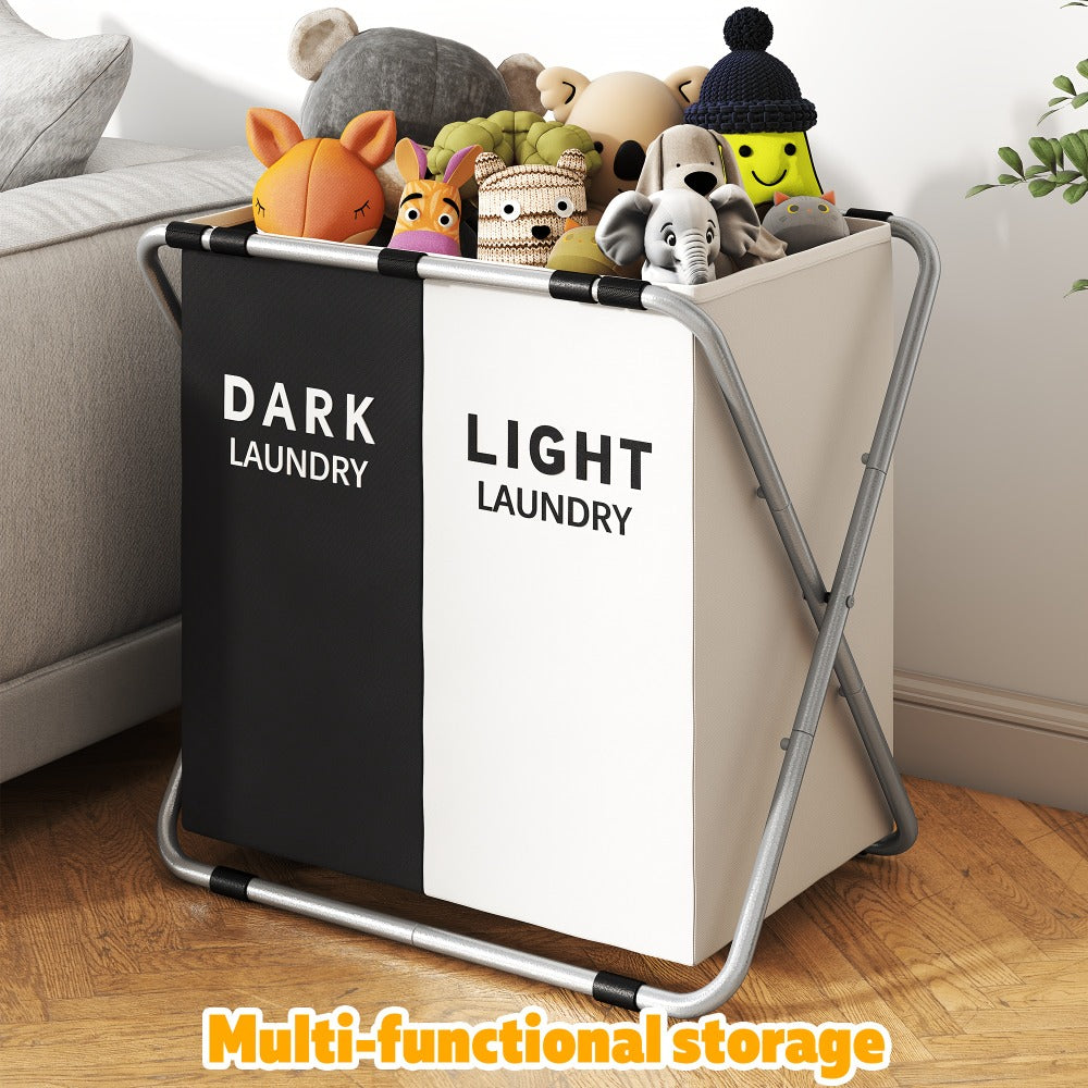 Large Laundry Hamper Basket with Handles - Collapsible Fabric Clothes Hamper, Water-Resistant Liner, Multi-Grid Design for Bedroom, Bathroom & College Dorm