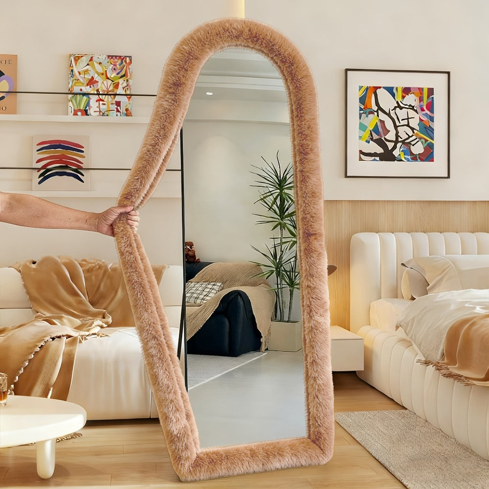 Full Length Floor Mirror Cover Fluffy Stretchable 64¡±x21¡± - Soft Non-Slip Irregular Shape Bedroom Dressing Room Mirror Sleeve 6 Colors