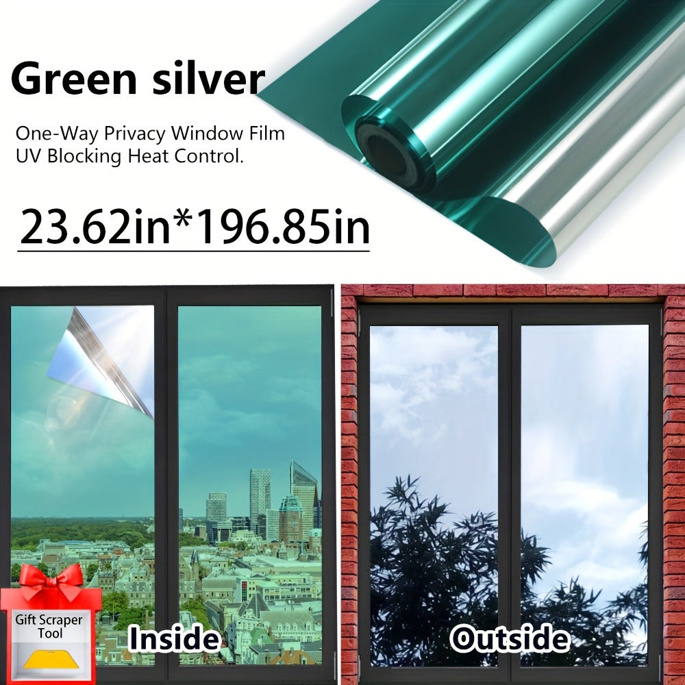 One Way Privacy Window Film Static Cling No Glue - Heat Control Anti-Glare Sun Blocking Reflective Mirror Tint for Home Office Hotel, Nano Ceramic 5Mil PVC, Easy Install Removable Window Privacy Film