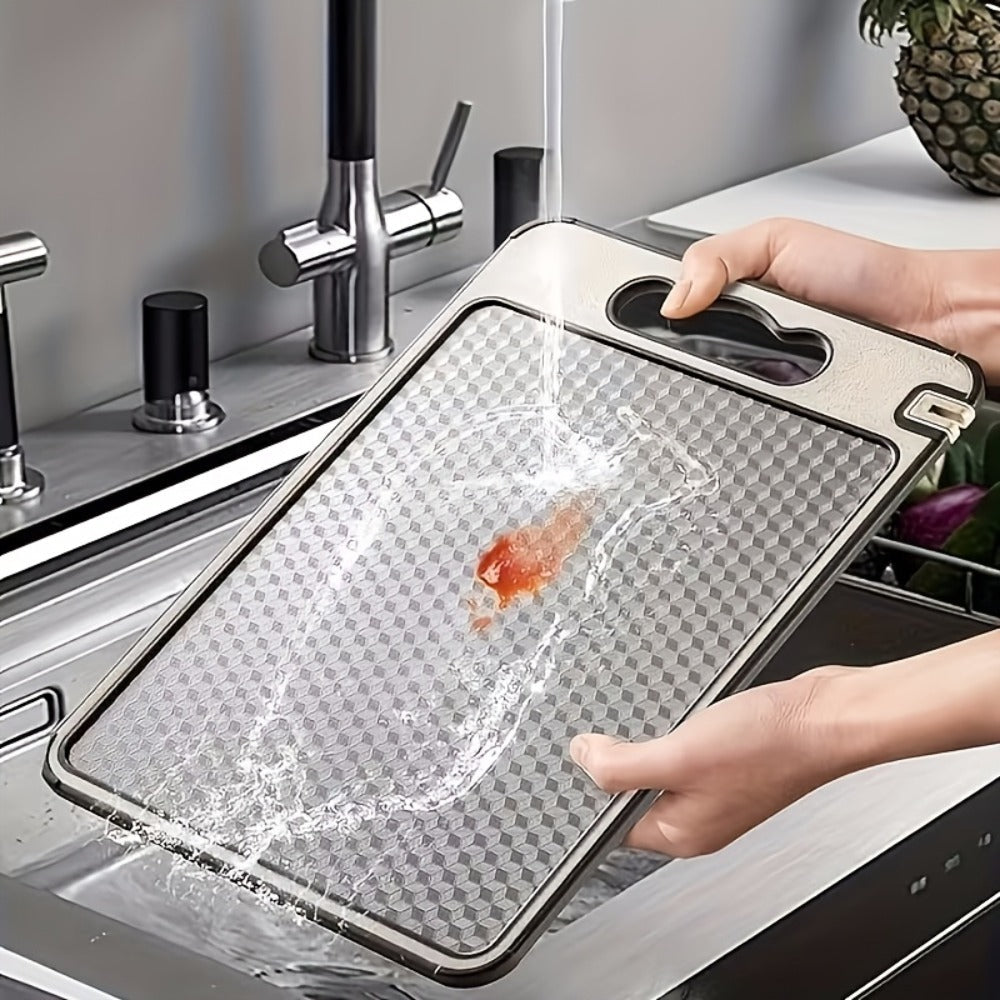 Stainless Steel Cutting Board Double Sided with Diamond Mesh & Smooth Surface - Scratch-Resistant, Non-Slip, Dishwasher Safe Kitchen Chopping Board for Meat, Vegetables & Holiday Meals