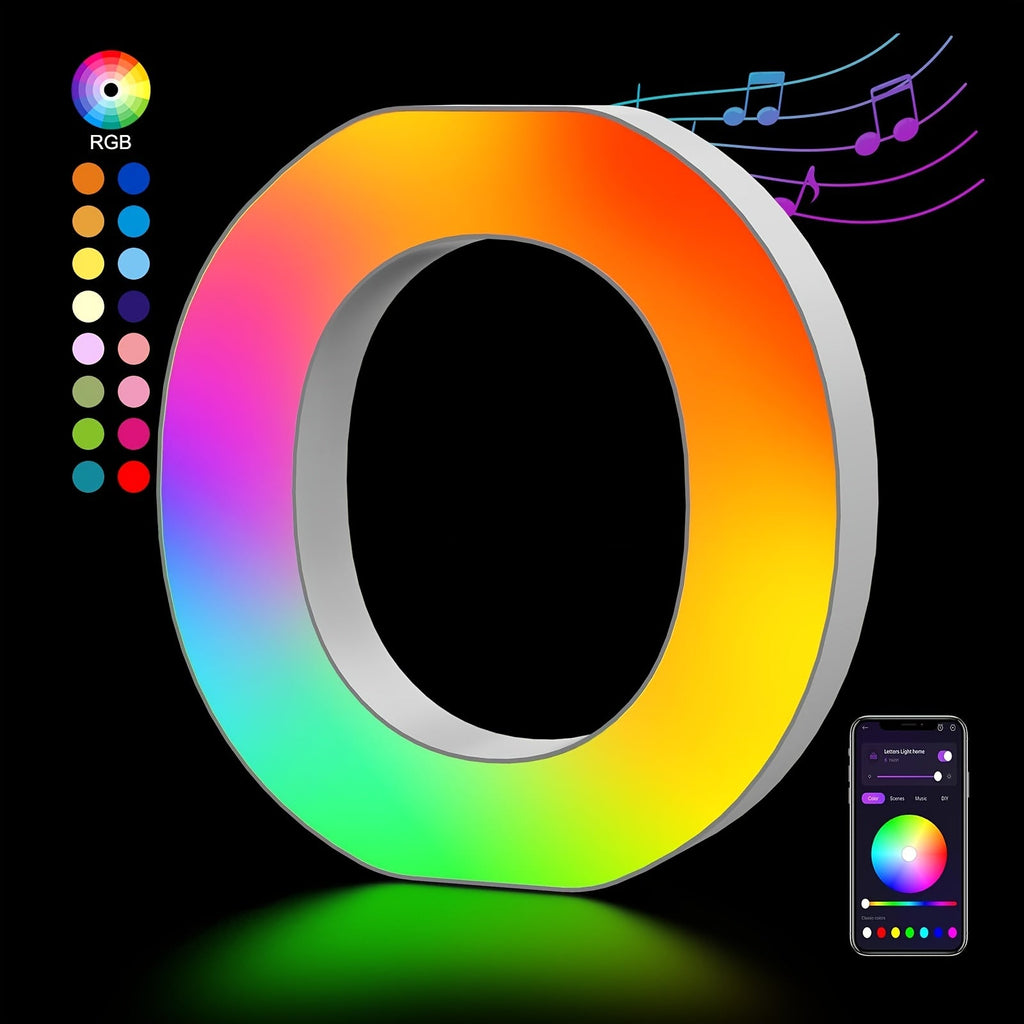LED Letter Lights Music Sync - Colorful Flashing Marquee Alphabet Lights for Room Decor, Party, Bedroom, Festival & Camping, Numbers 0-9 & A-Z & Symbols Available, Night Light Wall Decoration