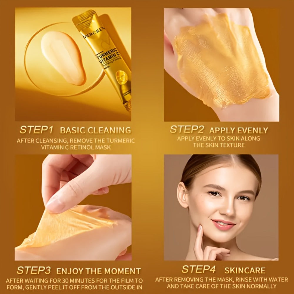 Turmeric Tear Off Facial Mask 20pcs - Deep Moisturizing Gel Face Mask, Brightening & Radiance Boosting, Non-Sticky Peel Off Mask for Daily Skin Care, Travel Size, Suitable for All Skin Types, Holiday Gift