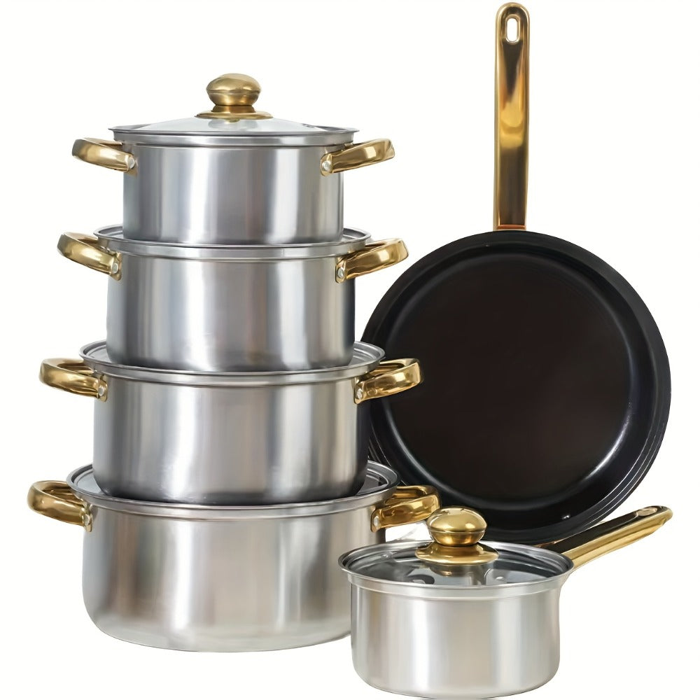 Non-Stick Cookware Set Pots and Pans 10 & 12 Piece ¨C Heat-Resistant Frying Pan, Saucepan & Stewpot | Honeycomb Coating Stainless Steel Kitchen Cooking Set for All Stoves | Stylish Durable Multifunctional