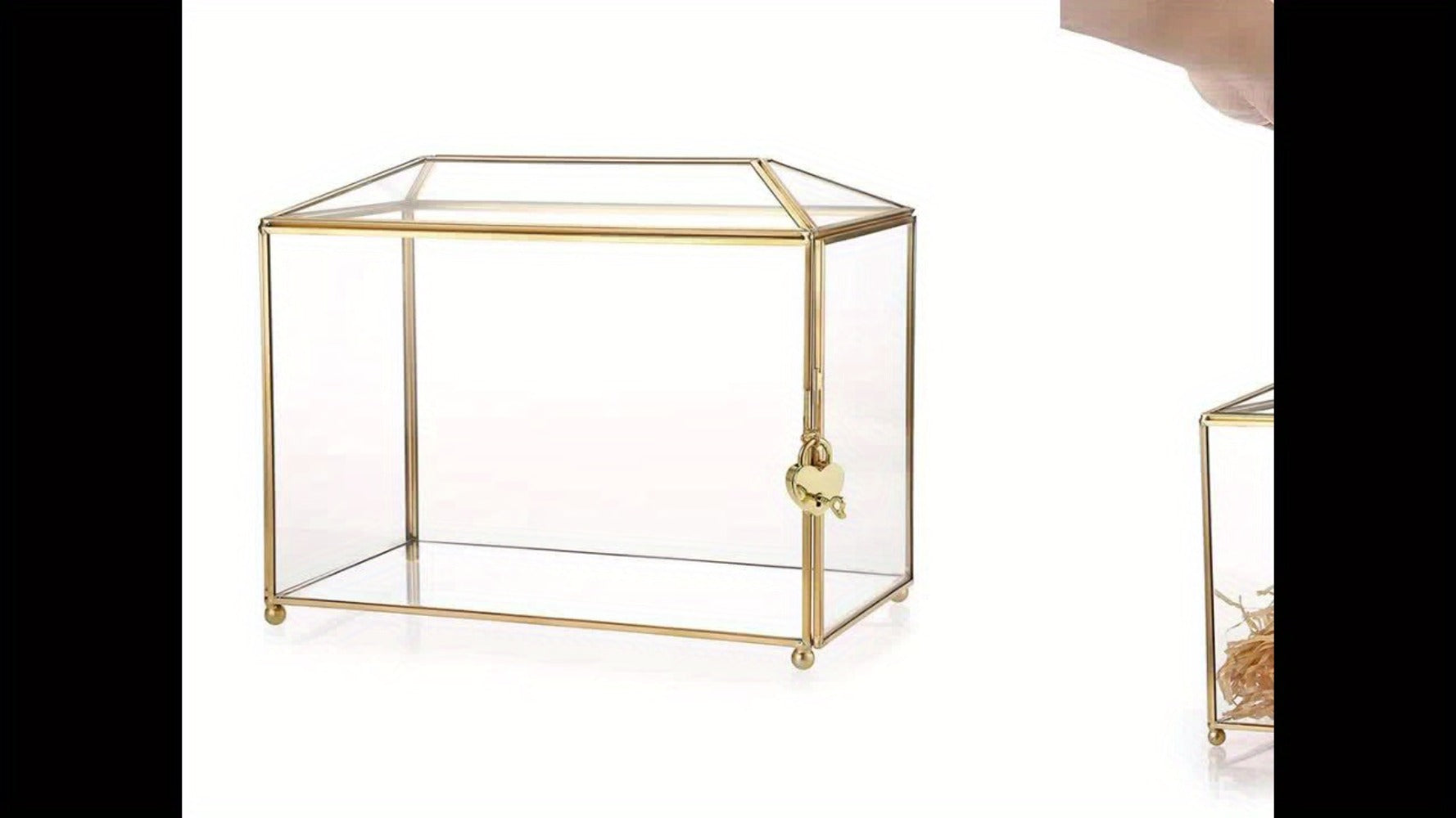 Wedding Card Box with Lock Glass Gold Transparent Slot Lid 10.2x5.9x8.3 In Holds 100 Cards for Wedding Baby Shower Birthday Party