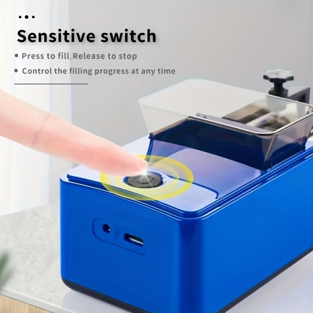 Electric Cigarette Rolling Machine USB Rechargeable Automatic Cigarette Roller 2-Second Rapid Roll High Power Motor Stainless Steel Durable Portable Tobacco Injector Black Blue