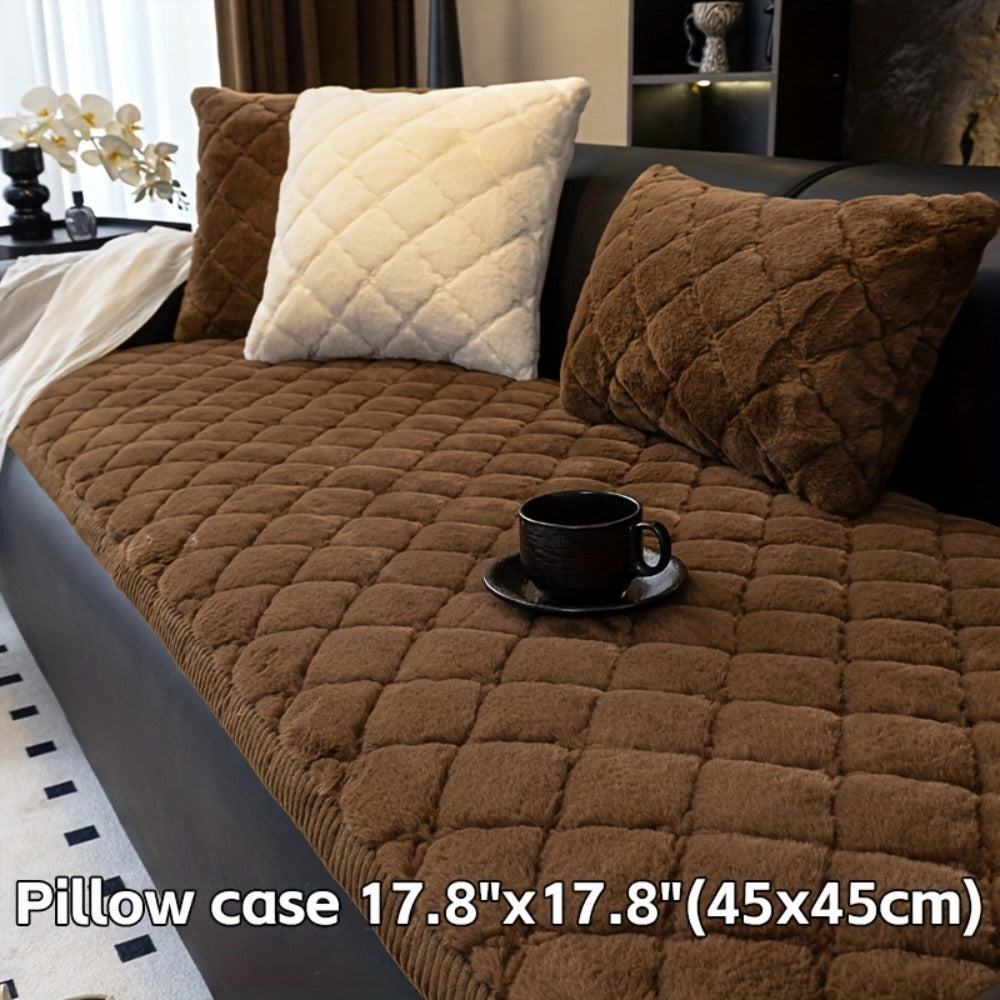 Sofa Cover Faux Rabbit Fur Plush Couch Slipcover - Thick Soft Non-Slip Pet Friendly Machine Washable Sofa Cushion Cover for Living Room Bedroom Office
