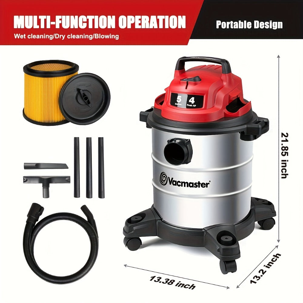 Wet Dry Vacuum Cleaner Shop Vac Stainless Steel 5 or 8 Gallon with Blower Function Powerful Suction for Garage Car Home Workshop and Pet Hair