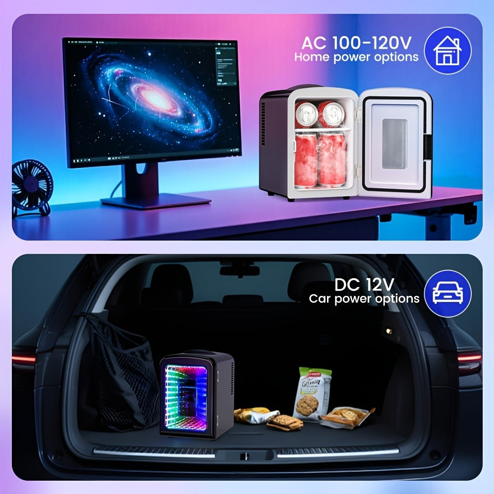 Skincare Mini Fridge 4 Liter - Beauty Refrigerator with Mirrored Door & LED Light, Portable Cosmetic Cooler for Skincare, Serums, Face Masks & Makeup, Personal Mini Fridge for Bedroom & Vanity