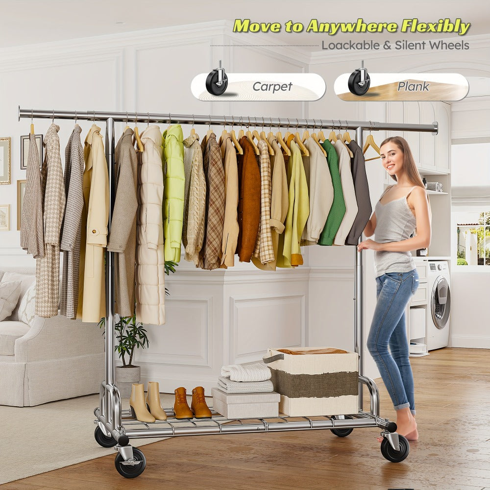 Heavy Duty Rolling Clothes Rack with Wheels - Adjustable Garment Rack 260LBS Capacity, Extendable 51¡±-75¡± Wide, for Bedroom Closet Laundry Room