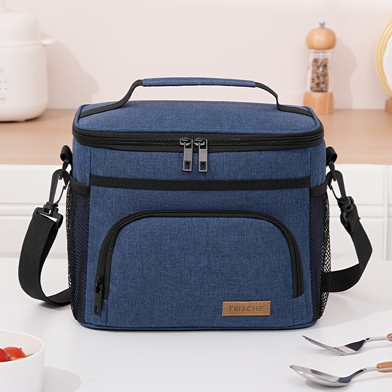 Insulated Lunch Bag with Adjustable Shoulder Strap - Leakproof Reusable Cooler Bag for Men Women Portable Fresh Keeper | Black Grey Blue | Office Travel Beach Picnic Camping School