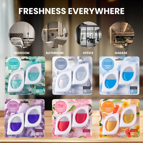 Air Freshener Odor Eliminator for Home Closet Bathroom Pets Small Space 0.25oz Up to 30 Days 6 Scents Eucalyptus Lavender Hawaiian Peach Black Ice Linens Sky 2 6 or 12 Pack
