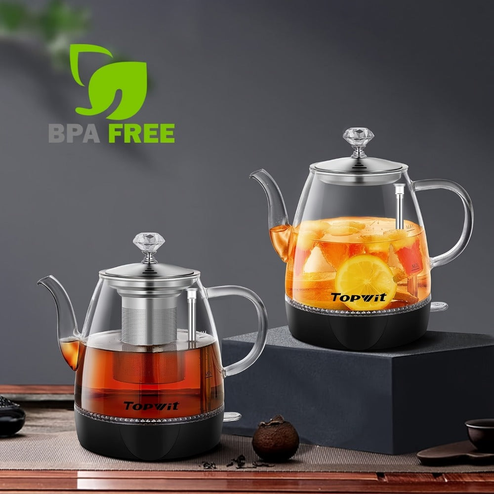 Pour Over Glass Electric Kettle with Removable Stainless Steel Tea Infuser ¨C 1L 33.81oz BPA-Free Dual-Purpose Hot Water Kettle for Tea & Coffee, Auto Shut-Off & Boil-Dry Protection, Elegant Countertop Design