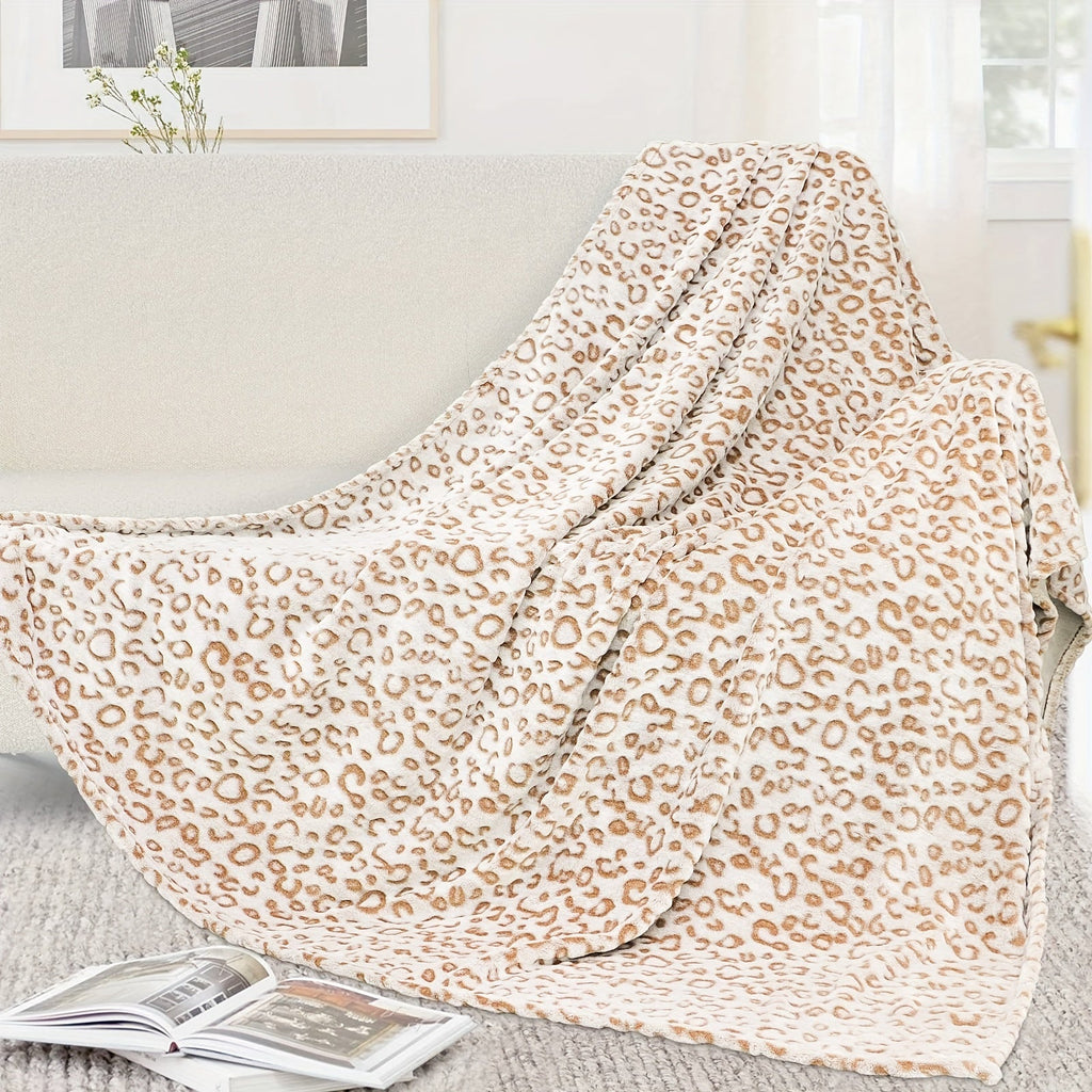 Leopard Print Throw Blanket ¨C Soft Fluffy Jacquard Fleece Flannel for Couch, Bed, Sofa & Camping, 3 Sizes, 5 Colors