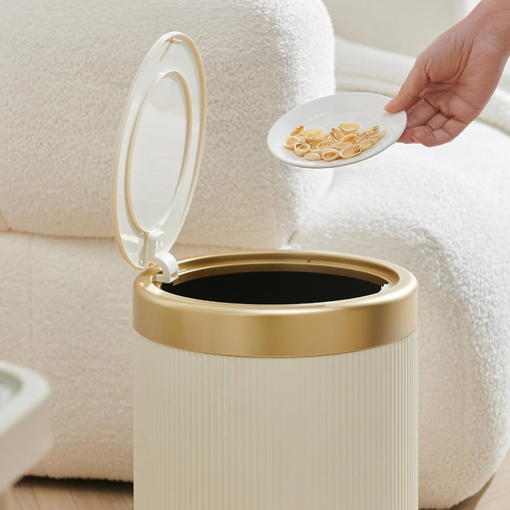 Dual Compartment Trash Can with Push-Top Lid, 3.17 Gal Odor-Resistant Oval Waste Bin for Kitchen Bathroom Bedroom Office