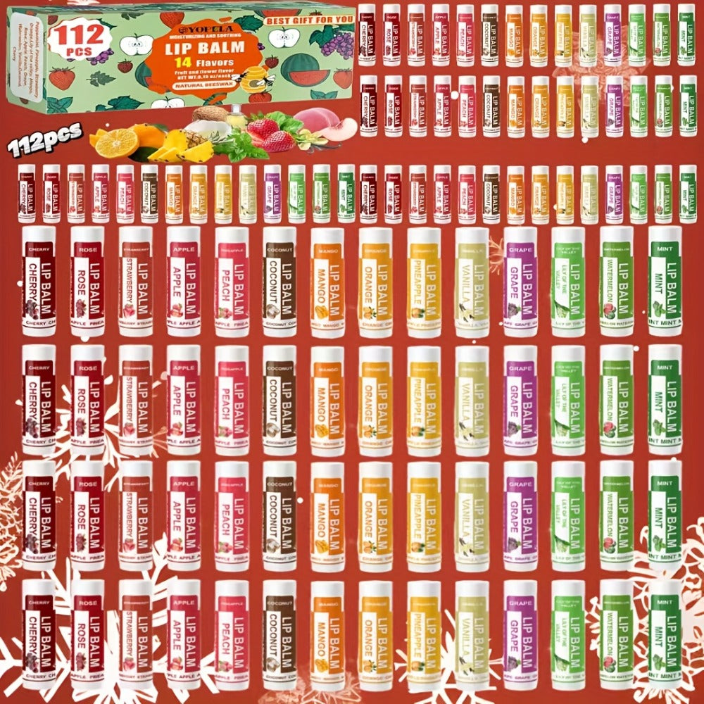 Lipstick Bulk Set 112pcs 14 Flavors - Moisturizing Lip Balm 0.15oz Mini Lipstick Assortment for Wedding Party Favors Gift Bags Wholesale Makeup Supplies - Fashion Lip Color Variety Pack