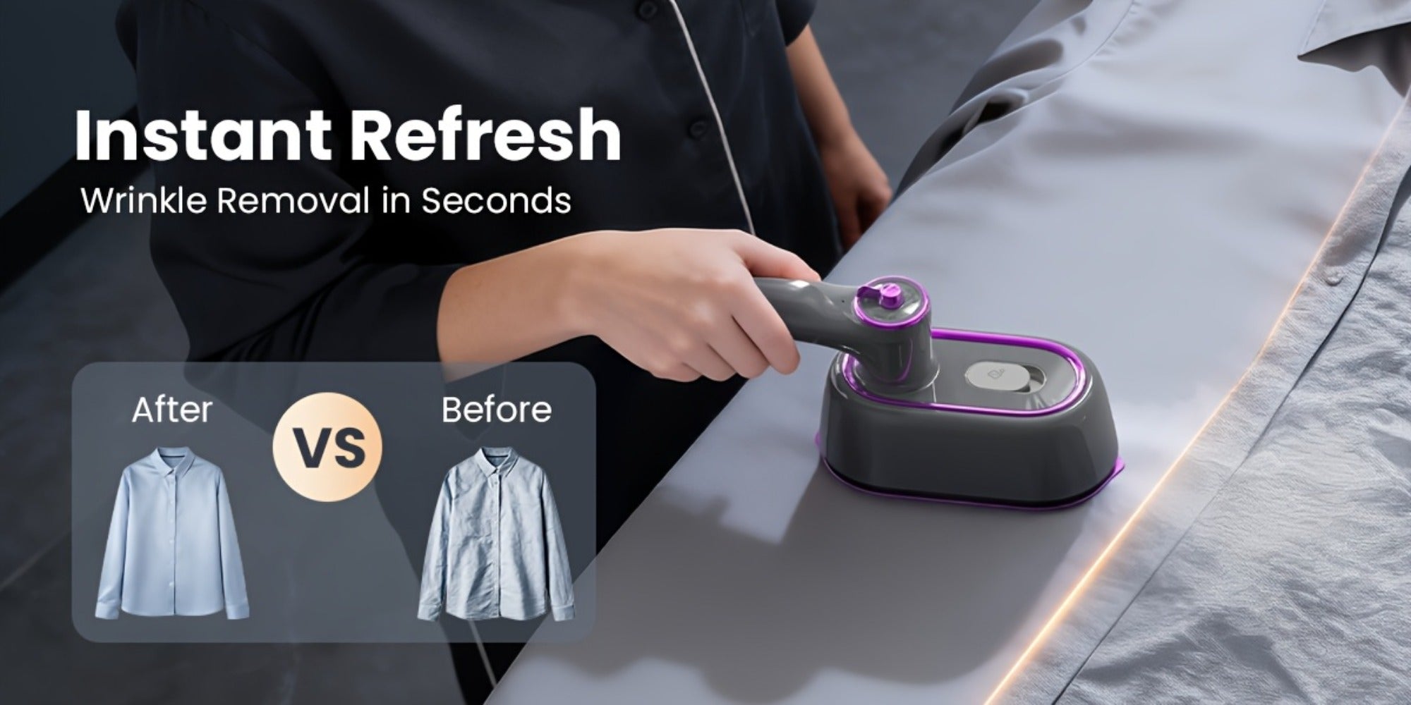 Mini Travel Steamer 2-in-1 Dry Steam Iron Foldable 180 Degree Handle 15-Second Heat 85ml Leak-Proof Tank ETL Certified for All Fabrics Home Travel Purple Black