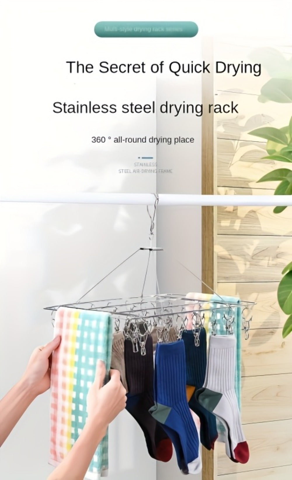 Clothes Drying Rack with Clips Stainless Steel Laundry Hanger Windproof Skidproof Multi-Clip Sock Underwear Dryer for Home Bedroom Balcony ¨C 30/40/50 Clips