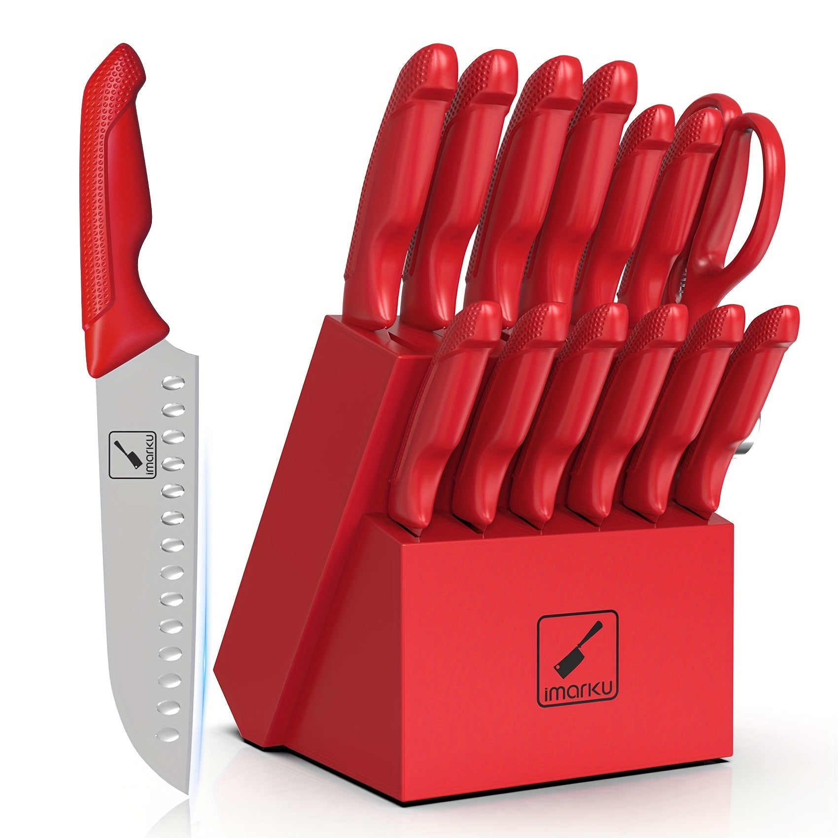 Kitchen Knife Set with Block 14pcs ¨C Japanese 420 Stainless Steel, Built-in Sharpener, Non-Slip Ergonomic Handle, Dishwasher Safe ¨C Professional Chef Knife Set for Home & Restaurant