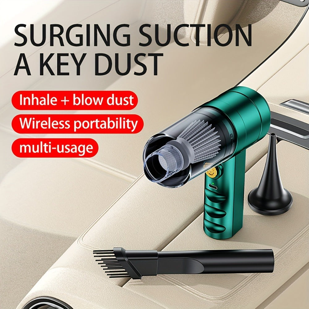 Mini Handheld Vacuum Cordless 4-in-1 Rechargeable | Portable Car Vacuum Cleaner & Air Blower & Hand Pump ¨C Dust Buster for Keyboard, Car Interior, Inflate & Deflate, Green