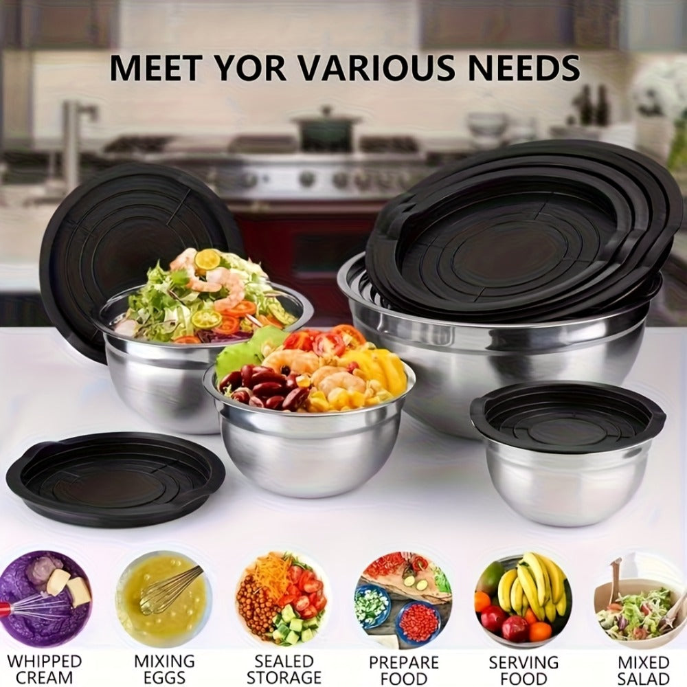 Stainless Steel Mixing Bowls with Airtight Lids Set of 14 Seven Nesting Bowls 0.7 to 4.5QT for Mixing Serving Salad Food Prep Kitchen Storage