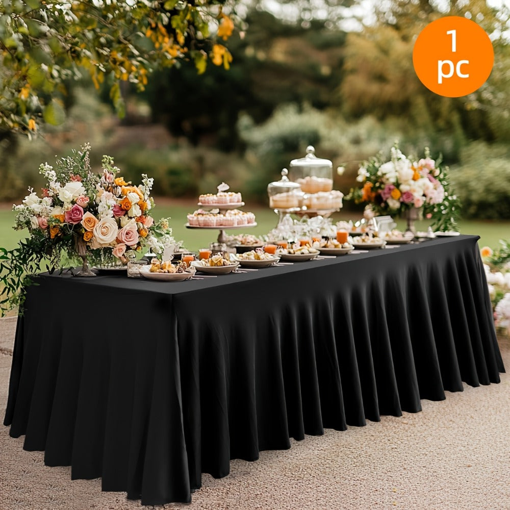 Spandex Table Skirt for Rectangle Tables 6ft, Black White Stretch Table Cover for Events Weddings Banquets, Washable Wrinkle Resistant
