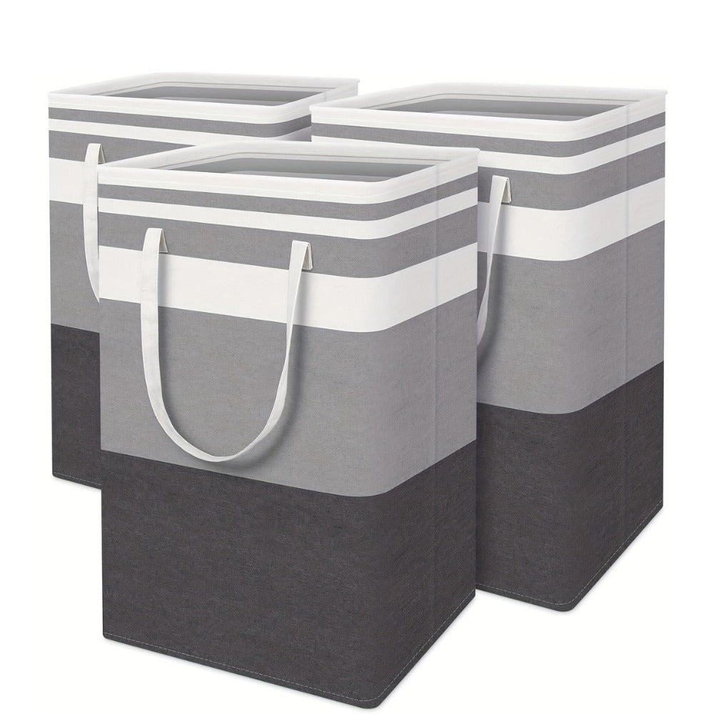 Collapsible Laundry Basket 3 Pack 75L ¨C Freestanding Tall Clothes Hamper with Easy-Carry Handles for Bedroom, Bathroom, Family & Dorm ¨C Large Capacity Folding Laundry Bin Set