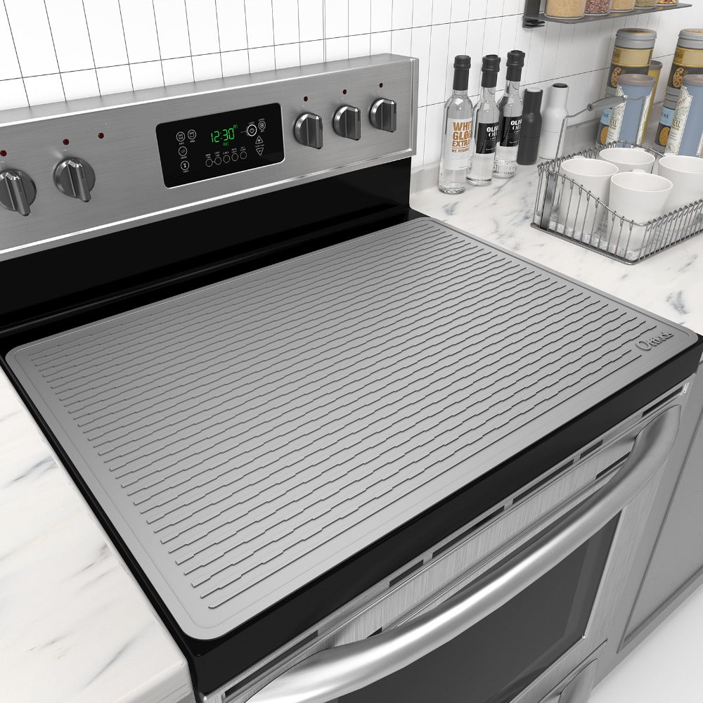 Silicone Stove Top Cover Mat 30x21in ¨C Thick Anti-Slip Glass Cooktop Protector, Heat Resistant Electric Stove Cover, Kitchen Countertop Mat & Dish Drying Pad for Home & Restaurant