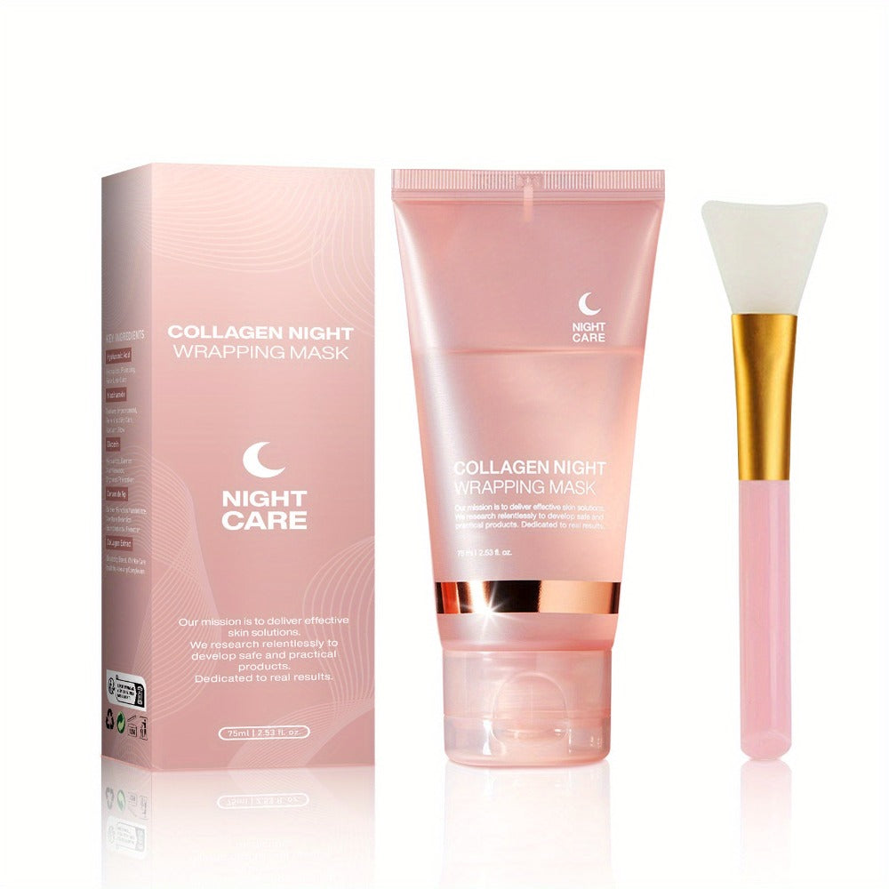 Collagen Night Mask with Brush Overnight Face Mask Hydrating Anti-Aging Sleeping Mask Elasticity Repair Skin Care for All Skin Types