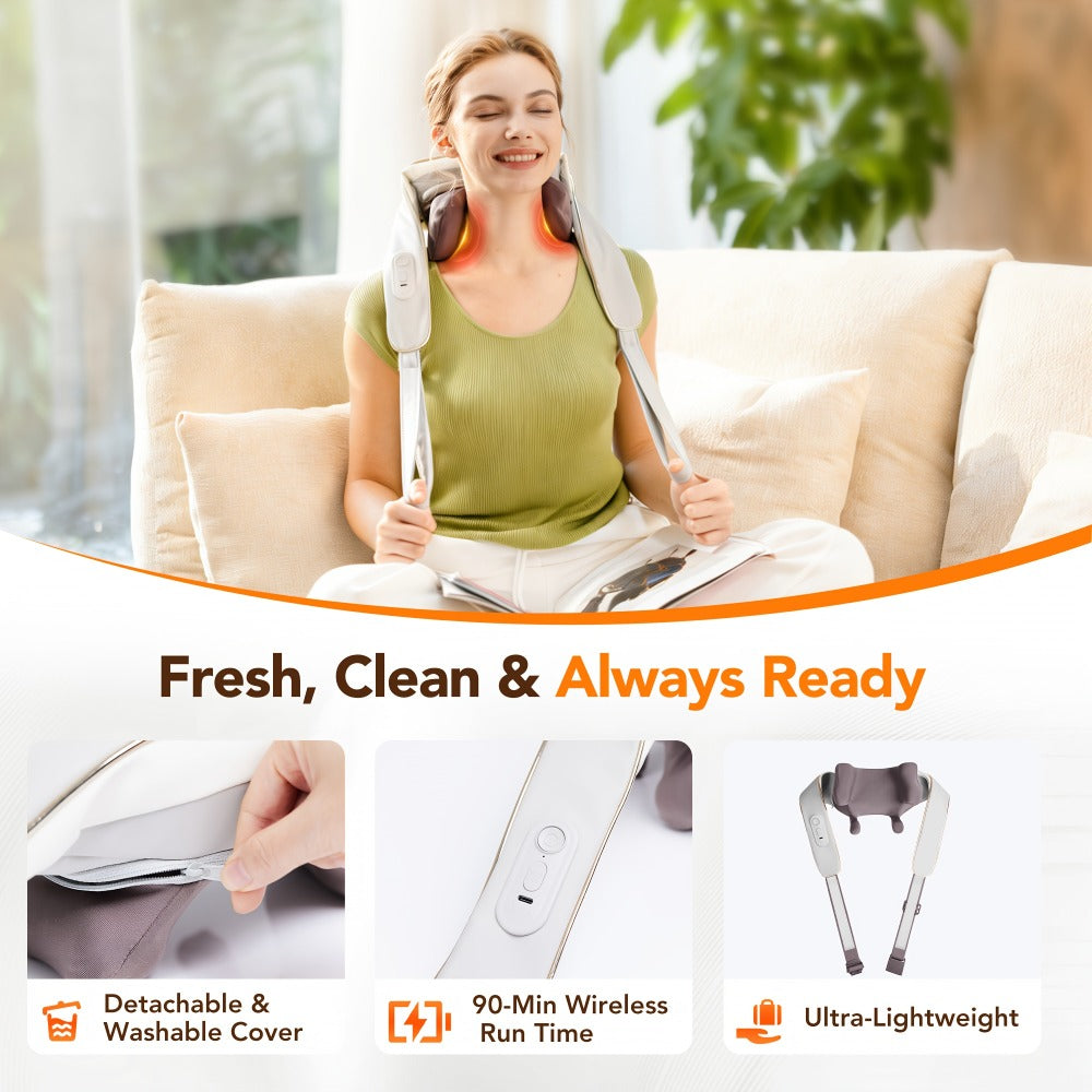 Wearable Neck & Shoulder Massager with Heat ¨C 6D Bionic Hand Kneading Trapezius Massager, 9 Modes 3 Intensities 40-45¡ãC Heat, Hands-Free Deep Tissue Massage for Home & Office, Gift for Women Men Mom