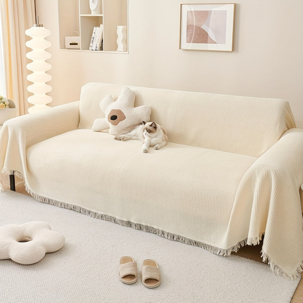 Sofa Throw Cover with Tassels Scratch Resistant Breathable Couch Blanket Slipcover Multifunctional All Season Settee Cover for Living Room Bedroom - Multiple Sizes and Colors